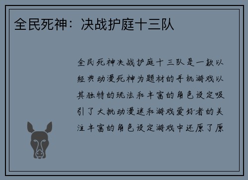 全民死神：决战护庭十三队